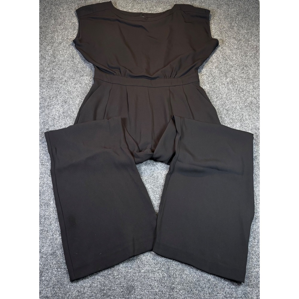 Eliza J‎ Black Sleeveless Wide Leg Jumpsuit Pockets Flowy Silky Women's Size 10